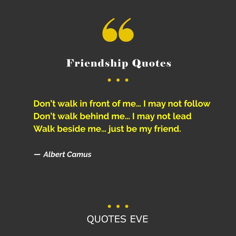 Don’t walk in front of me… I may not follow
Don’t walk behind me… I may not lead
Walk beside me… just be my friend.
― Albert Camus